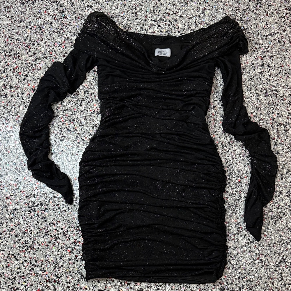 Oh Polly Black Sparkle Long Sleeve Dress
